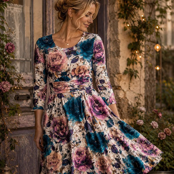 BIO-Bomuldsjersey "Spring roses"