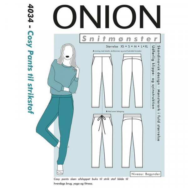 Snitmønster Onion 4034 "Cosy Pants til strikstof" str XS - XL