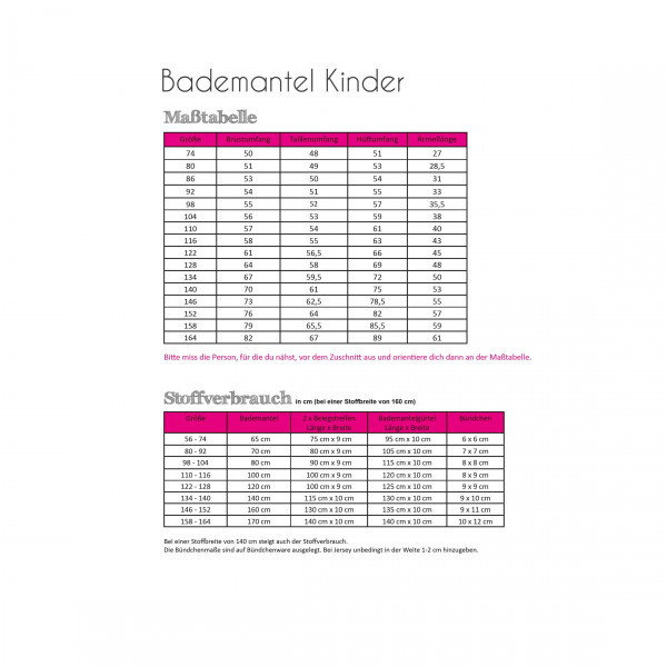 Papierschnittmuster "Bademantel" Kids Gr. 56 - 164
