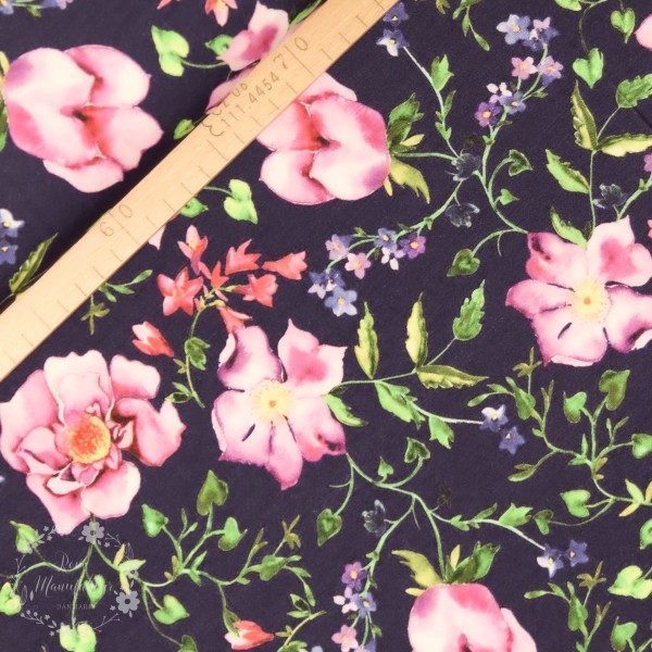 Bomuldsjersey "Wild roses"