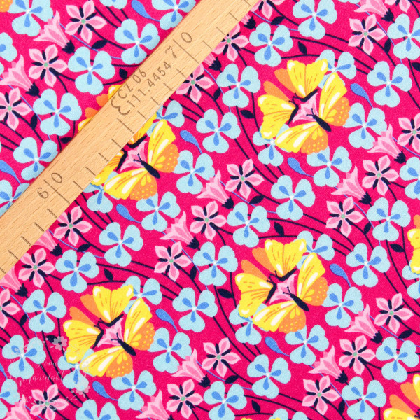 Bomuldsjersey “Flora Sommerfugl“ pink