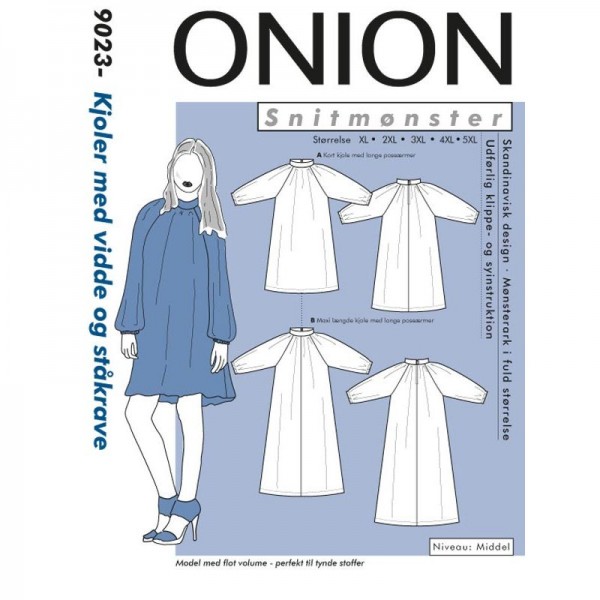 Snitmønster Onion 9023 "Kjoler med vidde og ståkrave" str XL - 5XL