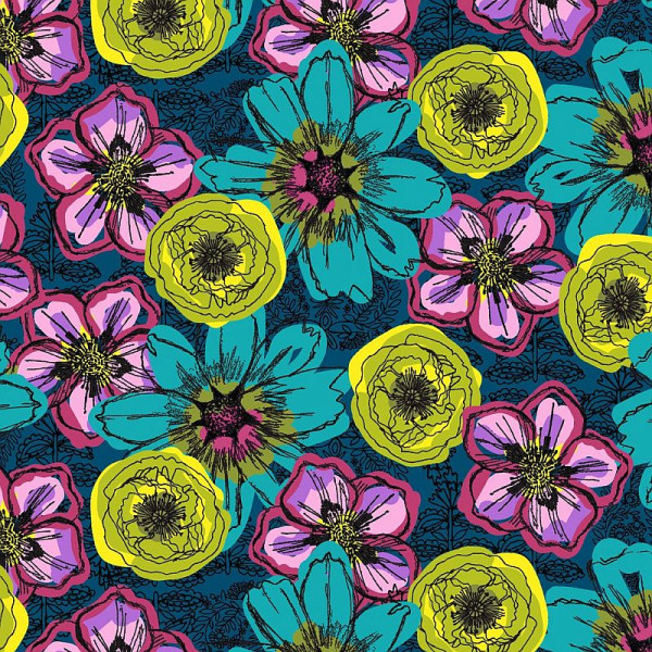 Bomuld "Winding Roads" 55006-2 teal