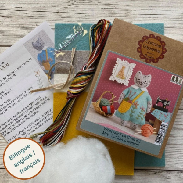 Craftkit "Mrs. Cat loves knitting" fra Corinne Lapierre
