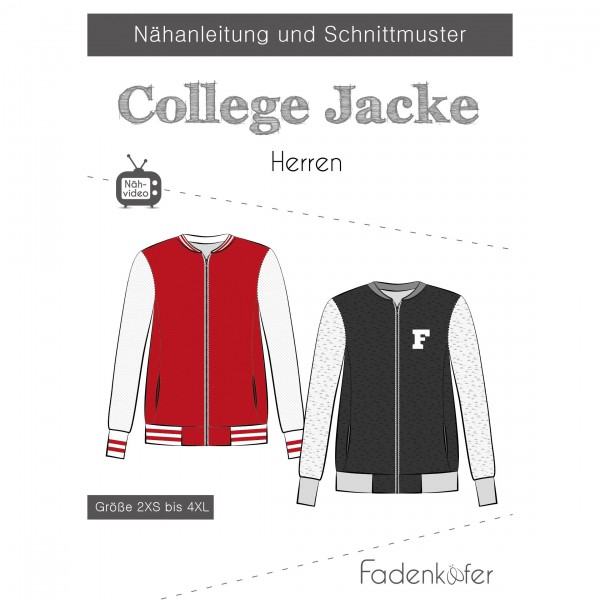 Snitmønster Herre "College Jacke" str 2XS - 4 XL