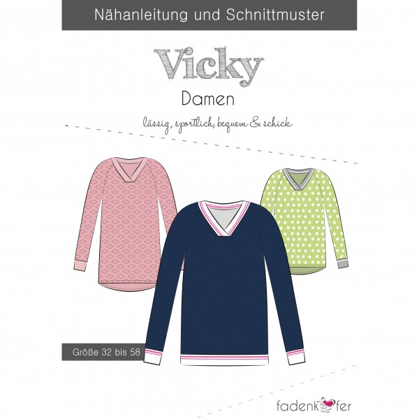 Snitmønster Sweater "Vicky" Dame str 32 - 58