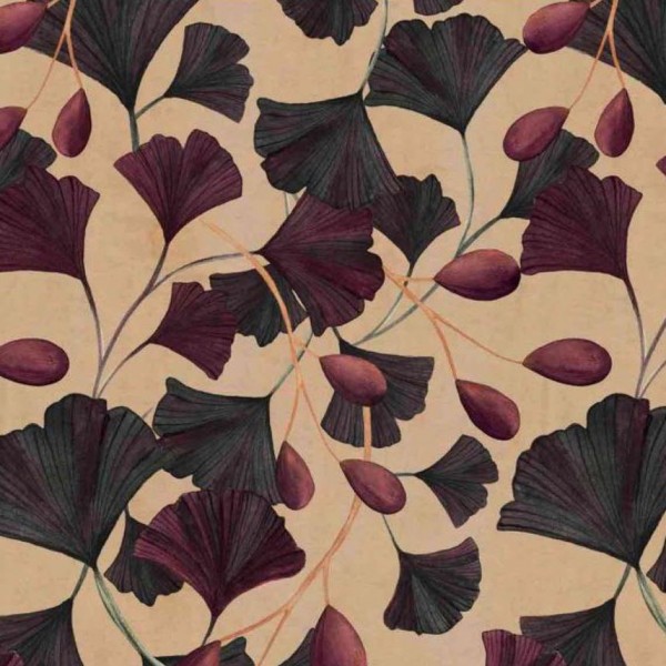 Designer Bomuldsjersey "Leaves and berries" beige