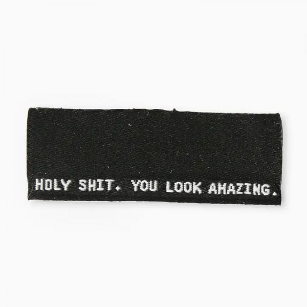 Klapp-Weblabel "Holy Shit" 40 x 15 mm