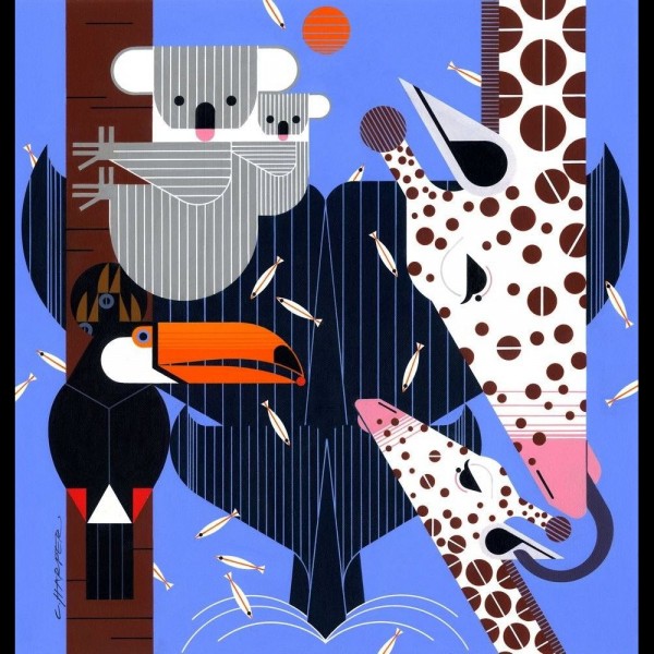 BIO-Canvas “Charley Harpers Zoo Babys“ fra Birch Fabrics
