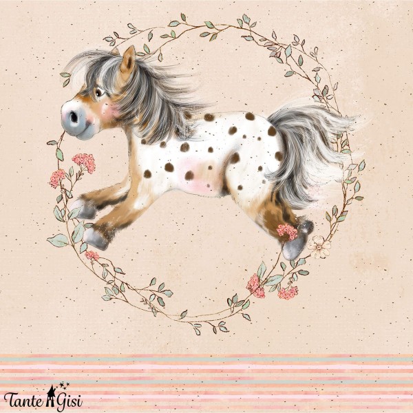 80 cm BIO-French Terry-Panel "Mein kleines Blumenpony" fra Tante Gisi