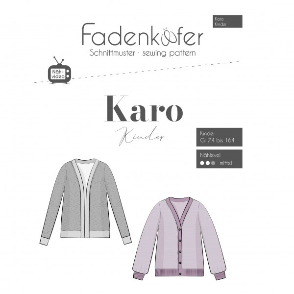 Snitmønster Cardigan "Karo" Kids str 74 - 164