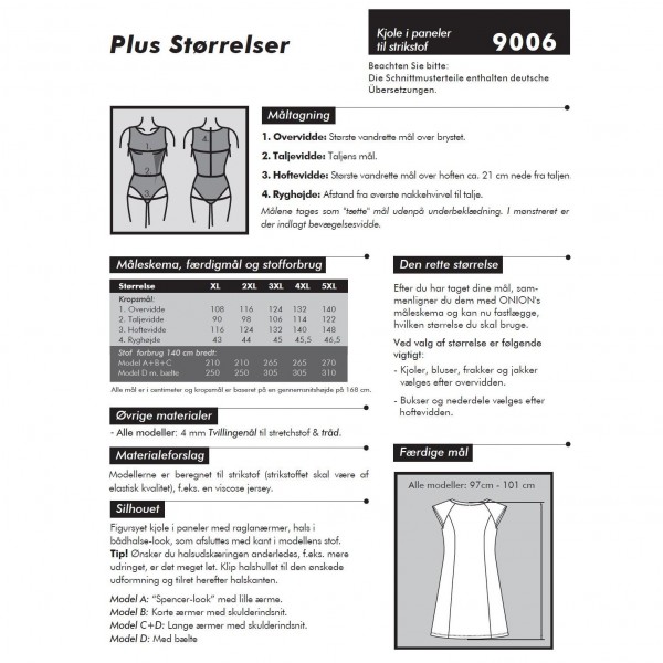 Snitmønster Onion 9006 “Kjole i paneler til stikstof“ Plus-størrelser" str XL - 5 XL