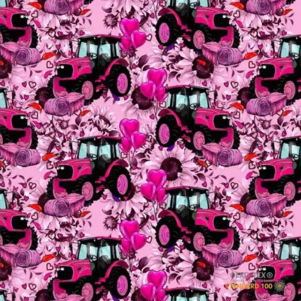 Baumwolljersey "Rosa Traktor"
