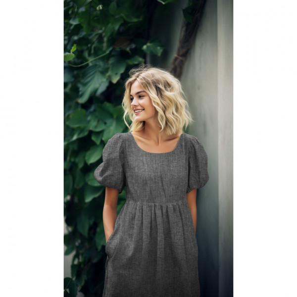 Blanding af hør og bomuld Herringbone navy