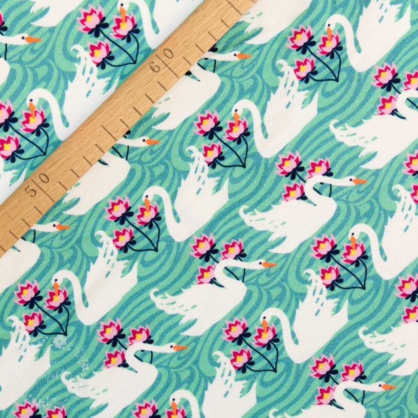 Bomuldsjersey Flora Svane smaragd