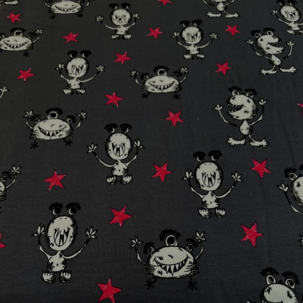 1 m Bomuldsjersey "Hej! Monster!" pink