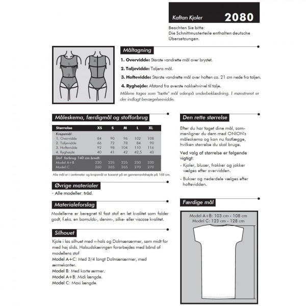 Snitmønster Onion 2080 "Kaftan Kjole" str XS - XL