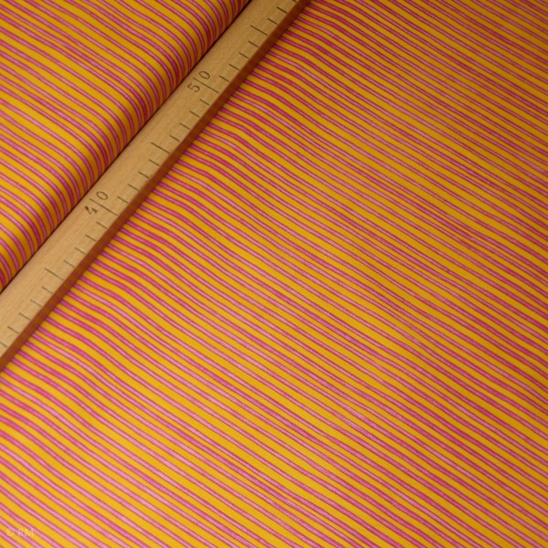 Bomuld “Carousel“ striber gul/pink by Loralie