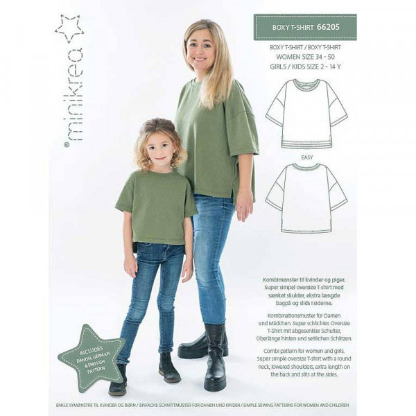 Papierschnittmuster 66205 "Boxy T-Shirt" von minikrea Damen Gr. 34 - 50 & Kinder 2 - 14 Jahre