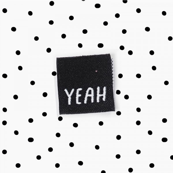 Klapp-Weblabel "YEAH" 14 x 14 mm
