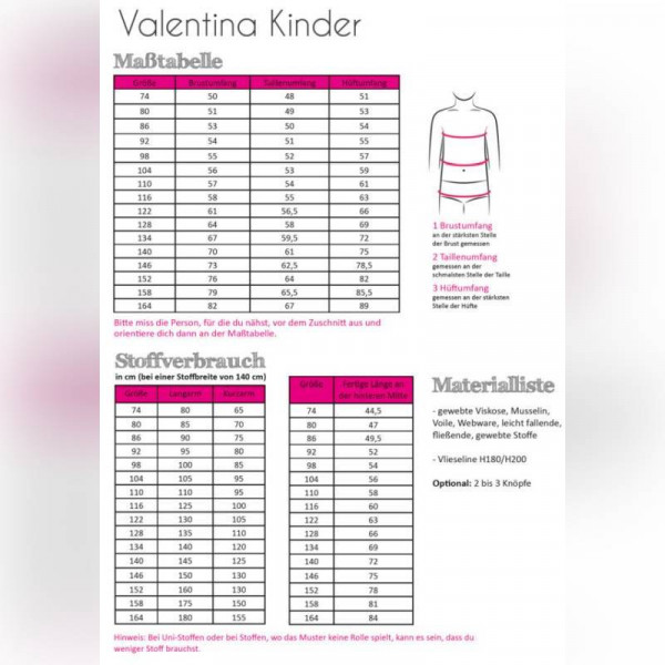 Papierschnittmuster Mädchen-Kleid "Valentina" Gr. 74 - 164