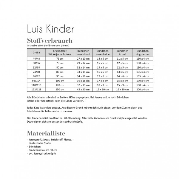 Snitmønster Babyset “Luis“ str 44 - 128