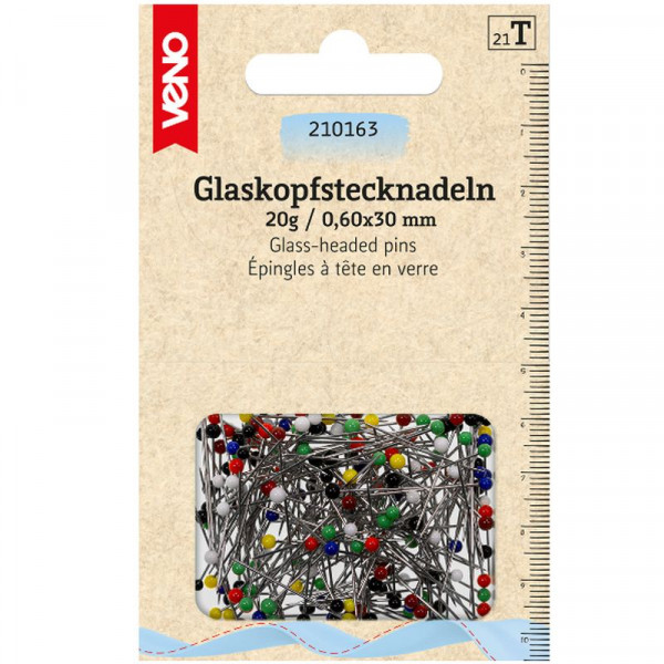Knappenåle med glashoved 0,60 x 30 mm (20g)