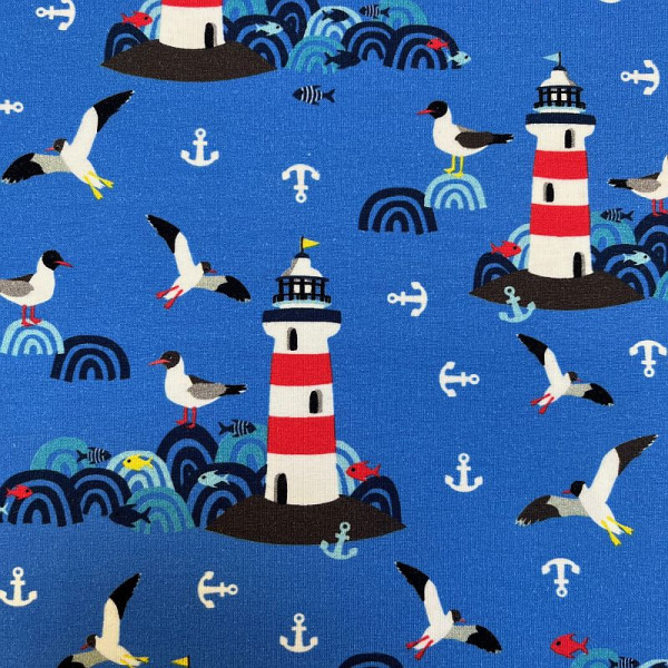 50 cm Bomuldsjersey “Lighthouse Island“ aqua