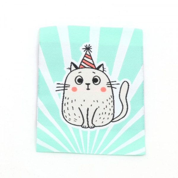 Vævet etiket "Party Cat" 60 x 80 mm
