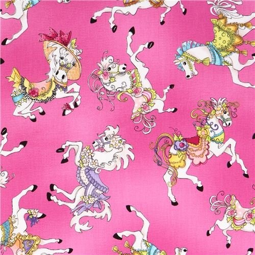 Bomuld “Carousel“ karrusel heste pink by Loralie