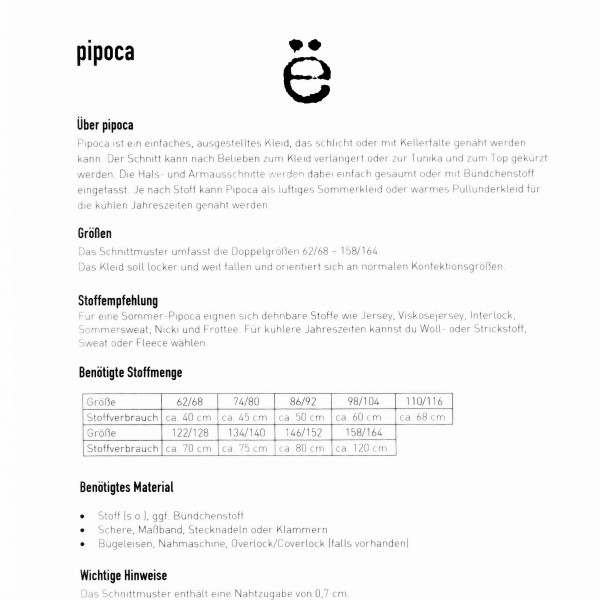 Snitmønster Børns-Kjole "Pipoca" str 62/68 - 158/164