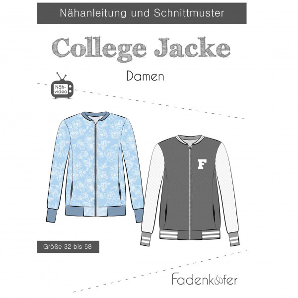 Snitmønster Dame "College Jacke" str 32 - 58