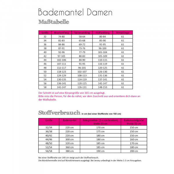 Papierschnittmuster "Bademantel" Damen Gr. 32 - 58