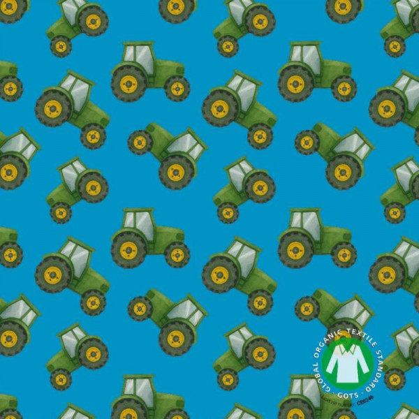 BIO-Bomuldsjersey "Watercolors tractor blue"