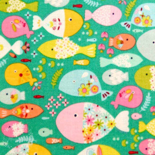 Bomuld “Go Fish" Swimming With The Fishes turkis