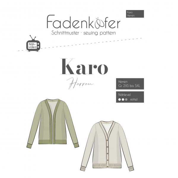 Snitmønster Cardigan "Karo" Herre str 2XS - 5XL