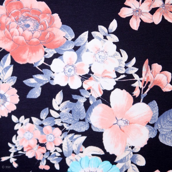 Bomuldsjersey med apricot blomster