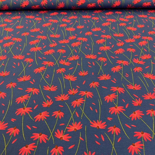 Bomuldsjersey “Marie Flowers“ blå