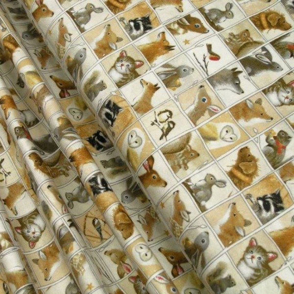 Bomuld “Woodland Friends - Animal Patch Tan“ by Sarah Summers