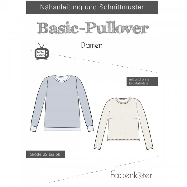 Snitmønster Dame-Trøje "Basic-Pullover" str 32...