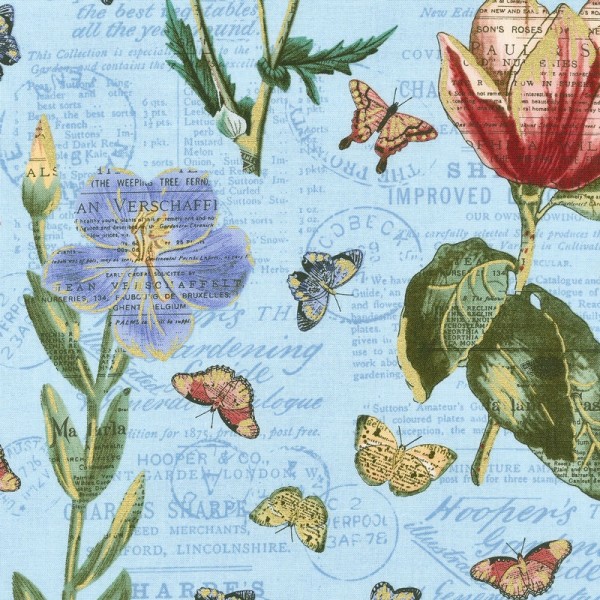 Bomuld "Bookshelf Botanical" Botanical Aqua Metallic