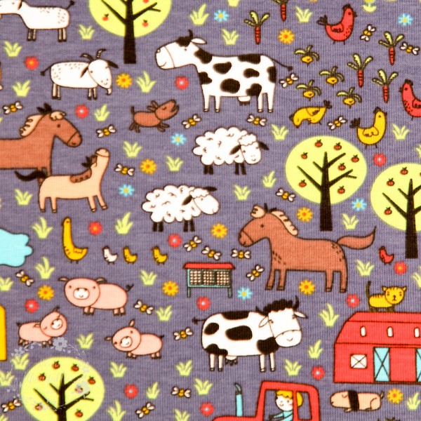 Bomuldsjersey "On the Farm"