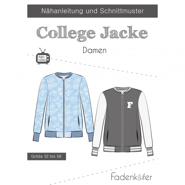 Snitmønster Dame "College Jacke" str 32 - 58