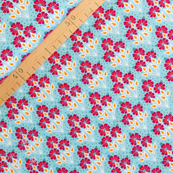 Bomuldsjersey Flora Buket lyseblå