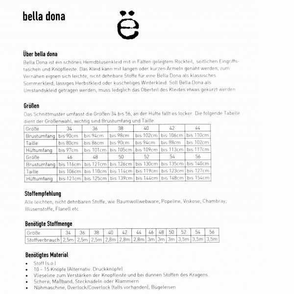 Snitmønster Dame-Kjole "Bella Dona" str 34 - 56