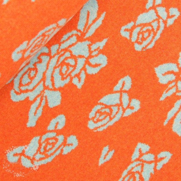 Merino-Uld “Luzern“ med roser orange/grå