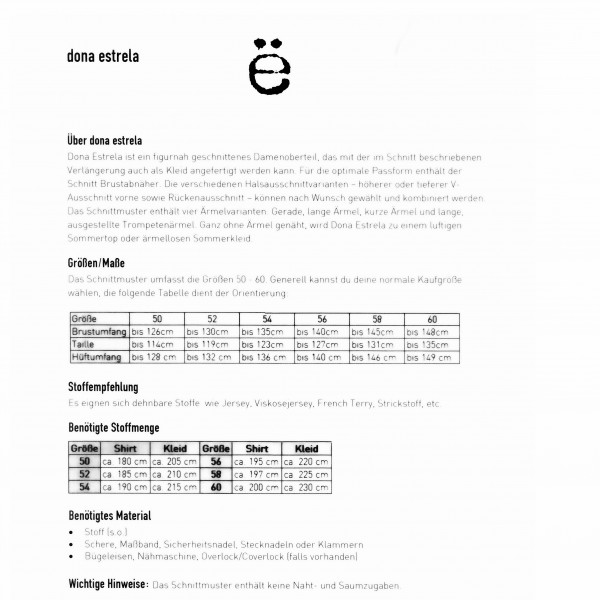 Snitmønster Dame-Kjole "Dona Estrela" str 50 - 60