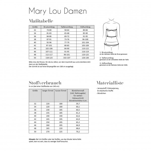 Papierschnittmuster "Mary Lou" Damen Gr. 32 - 50