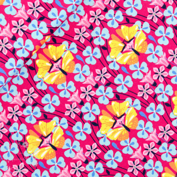 Bomuldsjersey “Flora Sommerfugl“ pink