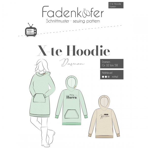 Snitmønster "X-te Hoodie" Dame str 32 - 58